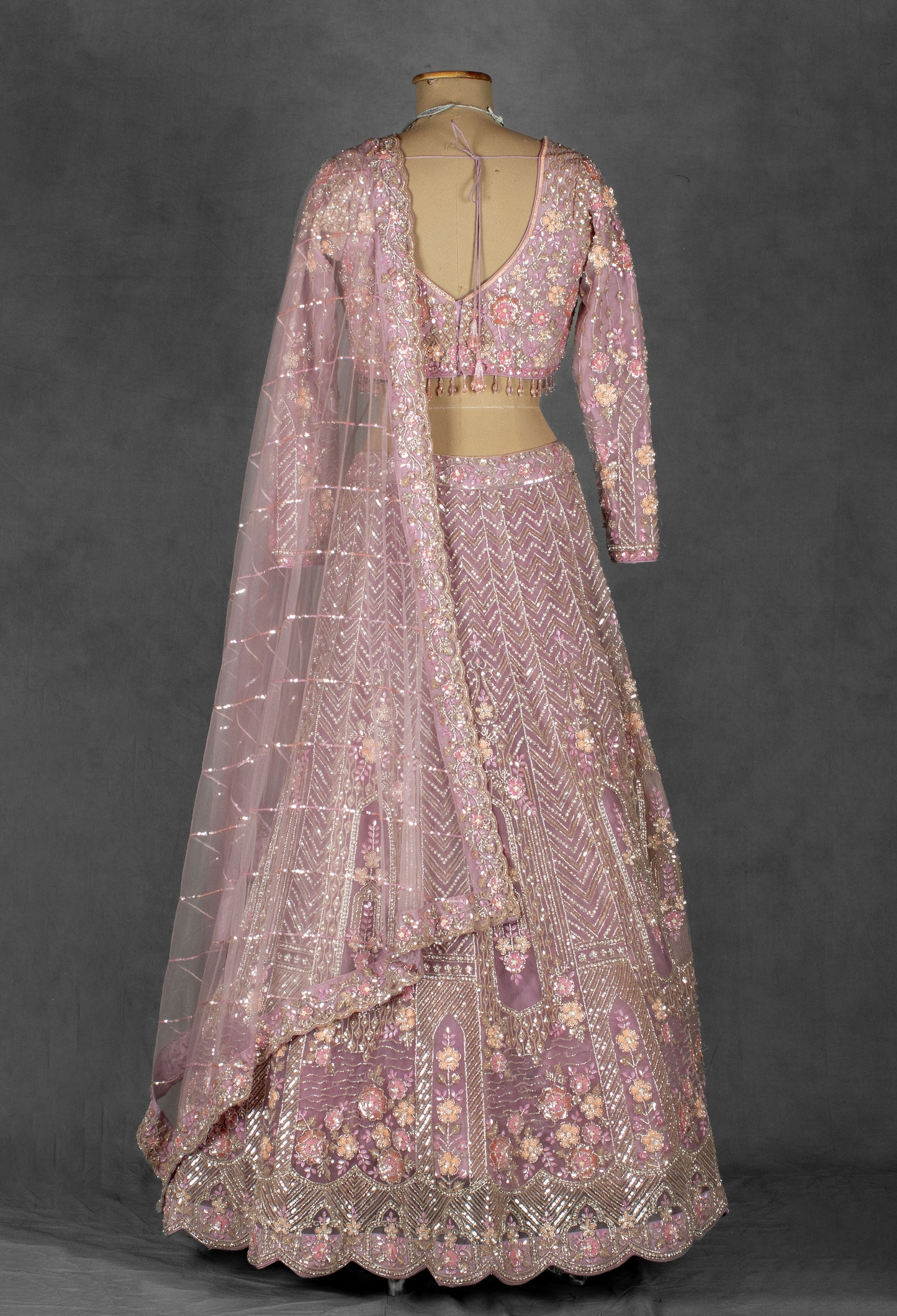 Soft Pink Heavy Embroidered Crop Top Lehenga with Net Dupatta