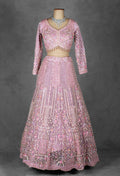 Soft Pink Heavy Embroidered Crop Top Lehenga with Net Dupatta