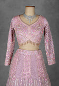 Soft Pink Heavy Embroidered Crop Top Lehenga with Net Dupatta