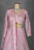 Soft Pink Heavy Embroidered Crop Top Lehenga with Net Dupatta
