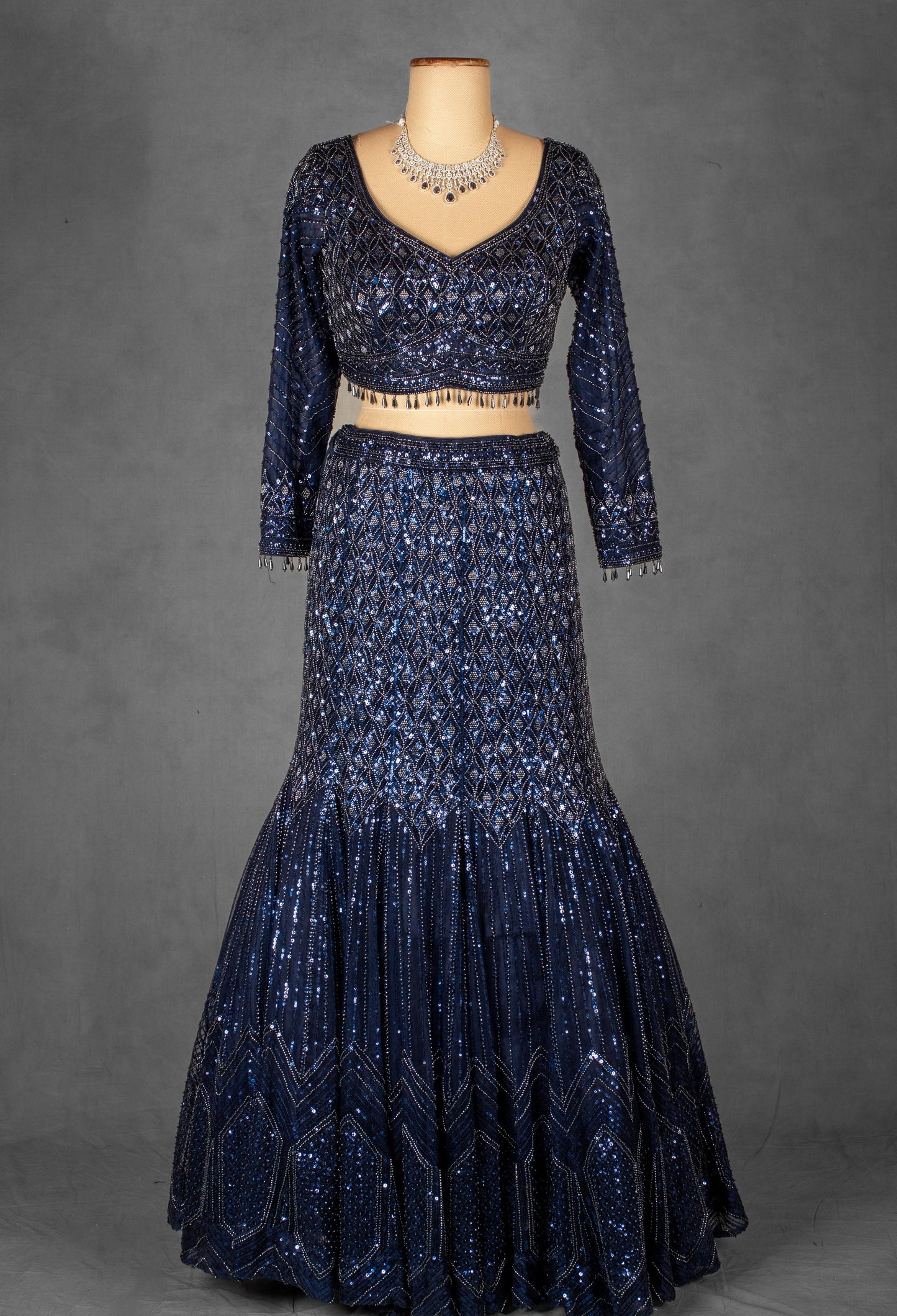 Navy Blue Sequin Embellished Lehenga