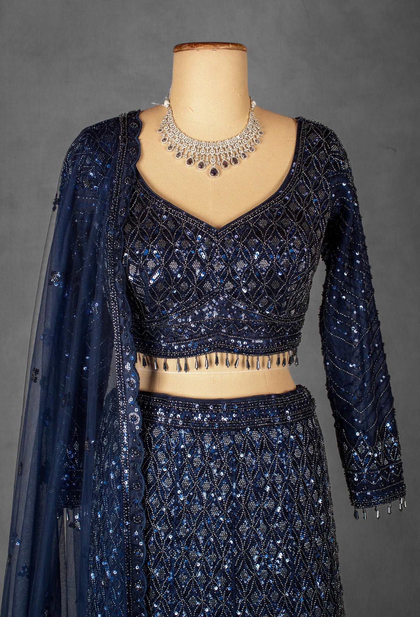 Navy Blue Sequin Embellished Lehenga