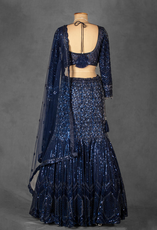 Navy blue sequin embellished lehenga with dupatta – product image 2