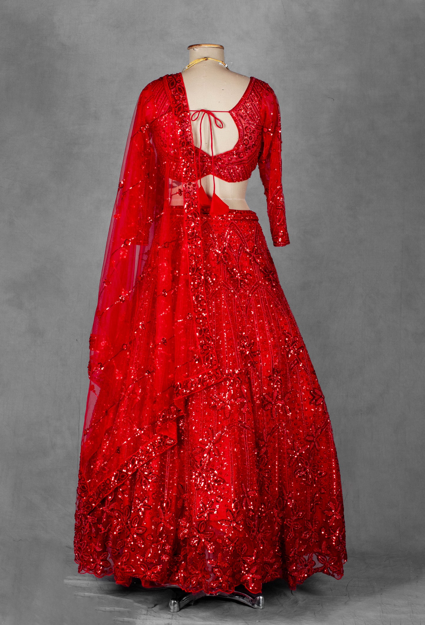 Red Embroidered Crop Top Lehenga with Net Dupatta – Designer Party & Wedding Wear