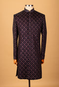Regal Black Sherwani with Purple Floral Embroidery – Designer Ethnic Wear for Men