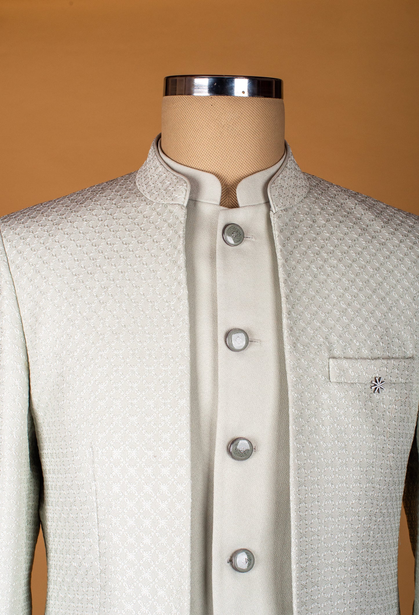 Mint Green Textured Bandhgala Suit with Satin Accents