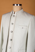 Mint Green Textured Bandhgala Suit with Satin Accents