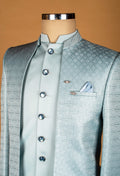 Ice Blue Textured Bandhgala Suit with Satin Detailing