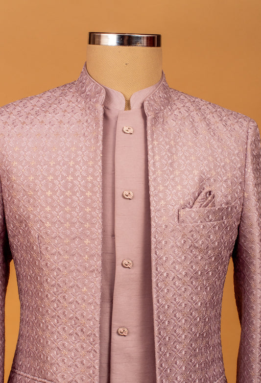 Dusty lilac textured Bandhgala suit for men – product image 2