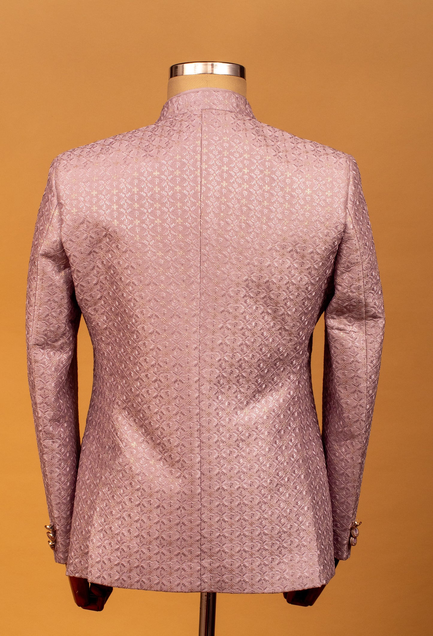 Dusty Lilac Textured Bandhgala Suit with Subtle Metallic Detailing