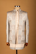 Beige and Silver Embroidered Sherwani with Mirror Work