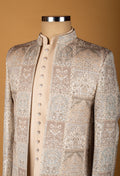 Beige and Silver Embroidered Sherwani with Mirror Work