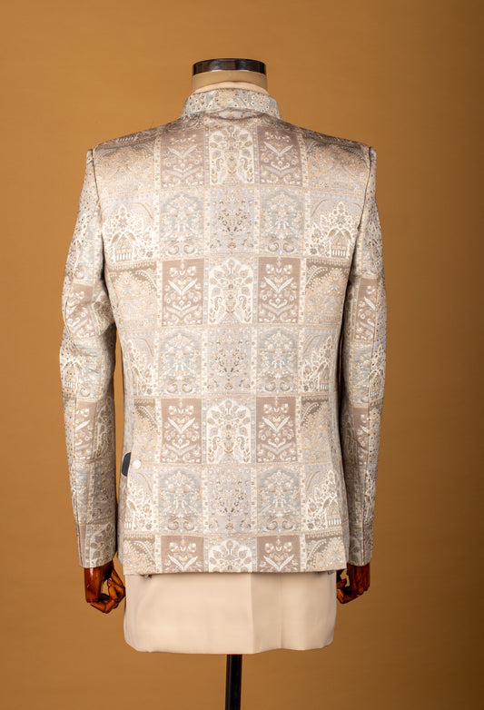 Beige and silver embroidered sherwani with mirror work – product image 2