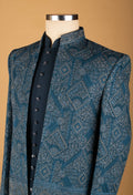 Teal Embroidered Sherwani with Geometric Detailing