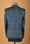 Teal Embroidered Sherwani with Geometric Detailing