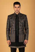Black Embroidered Sherwani with Metallic Detailing