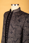 Black Embroidered Sherwani with Metallic Detailing
