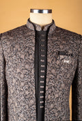 Black Indo-Western Sherwani with Silver Embroidery & Metallic Buttons – Designer Groom & Party Wear for Men