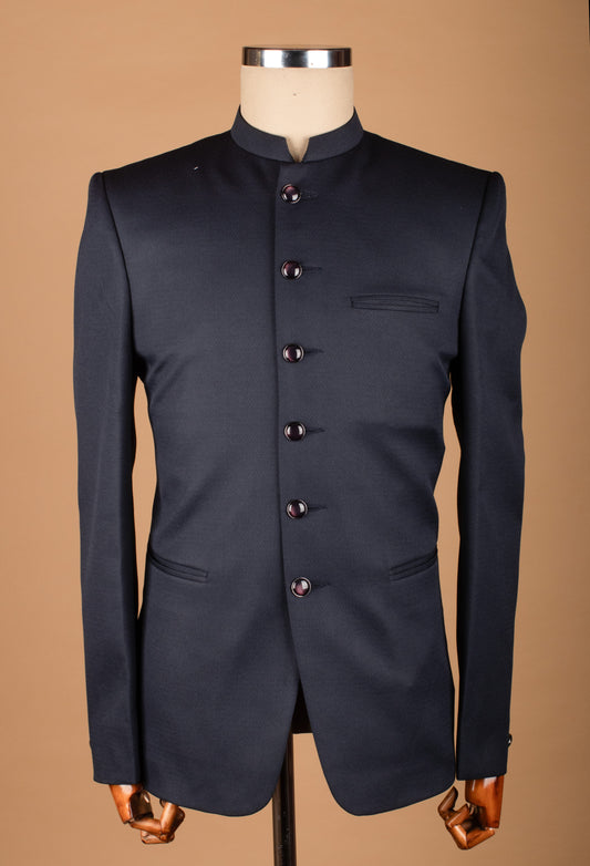 Midnight Navy Classic Bandhgala Suit with Statement Buttons
