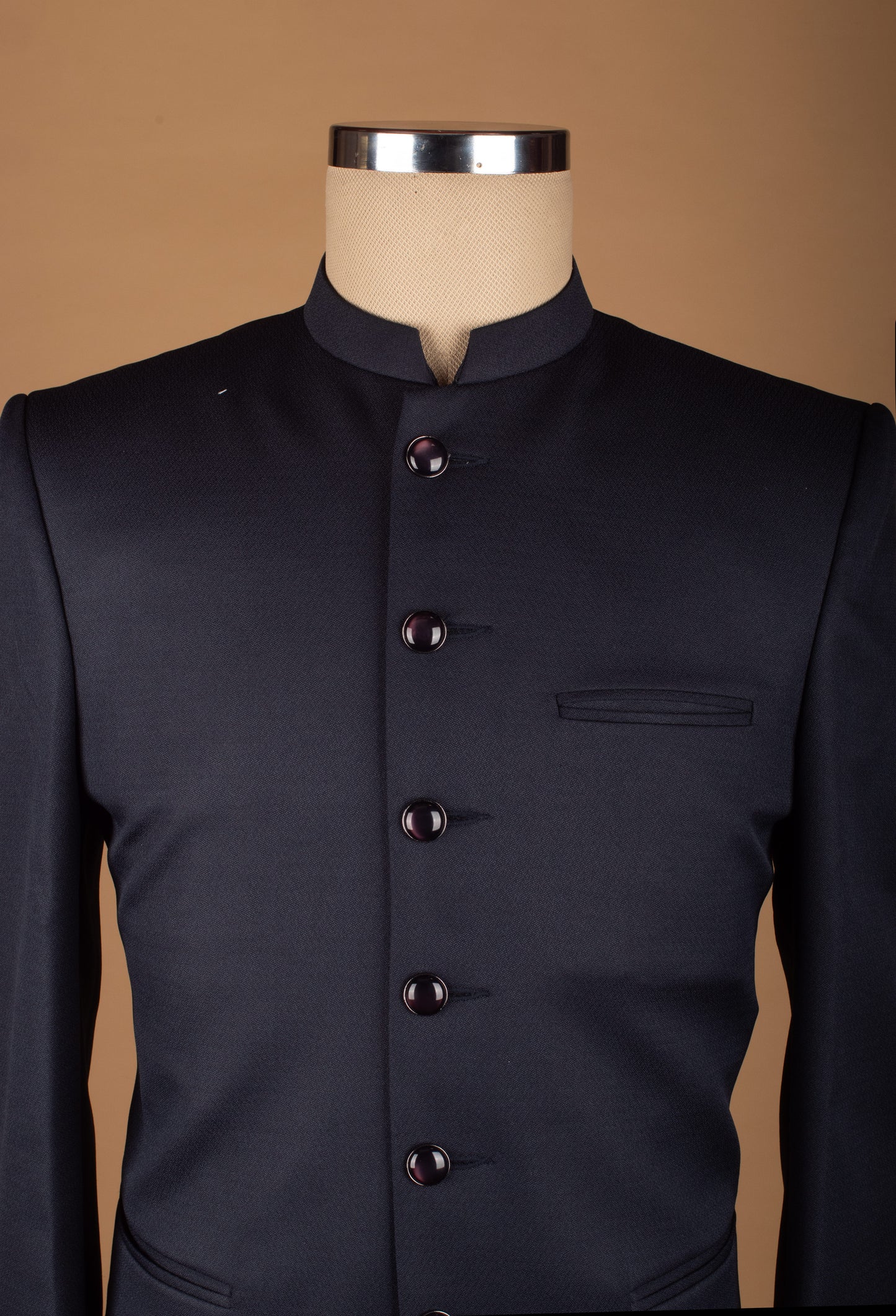 Midnight Navy Classic Bandhgala Suit with Statement Buttons