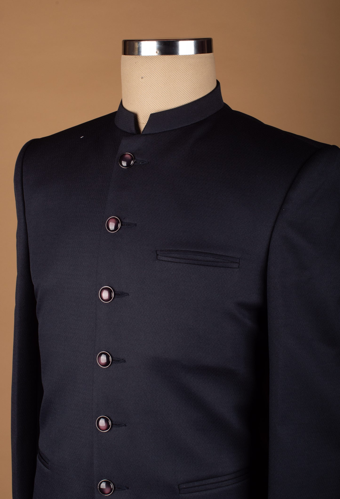 Midnight Navy Classic Bandhgala Suit with Statement Buttons