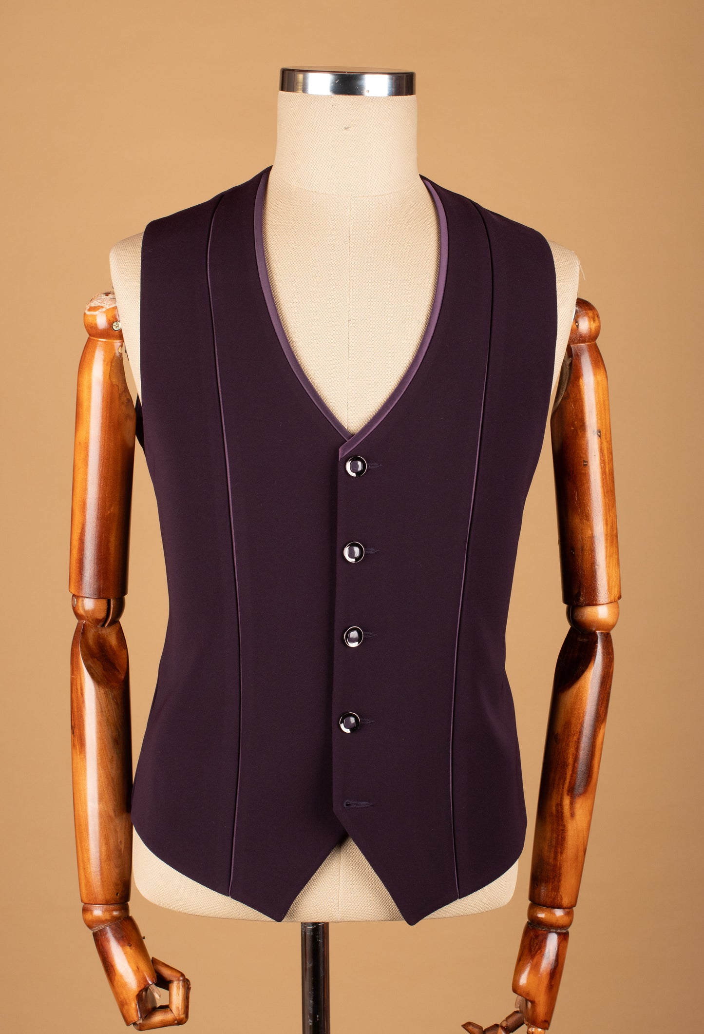 Plum Embellished Suit with Satin Lapel and Shoulder Beadwork
