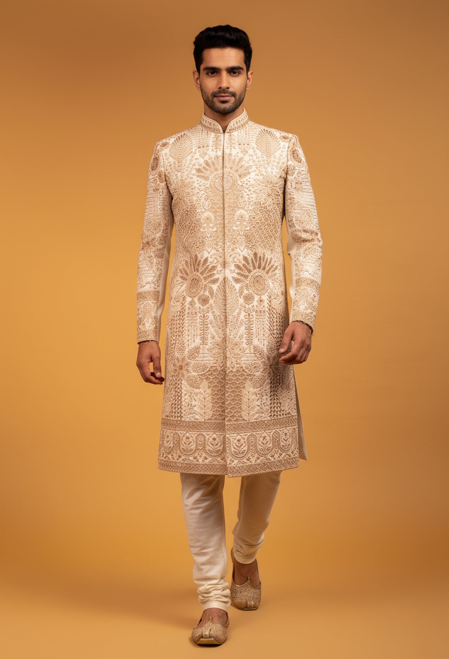 Premium Ivory Sherwani with Intricate Hand Embroidery – Wedding & Special Occasion Wear for Men