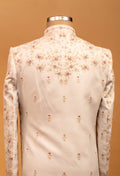 Ivory and Maroon Hand-Embroidered Sherwani