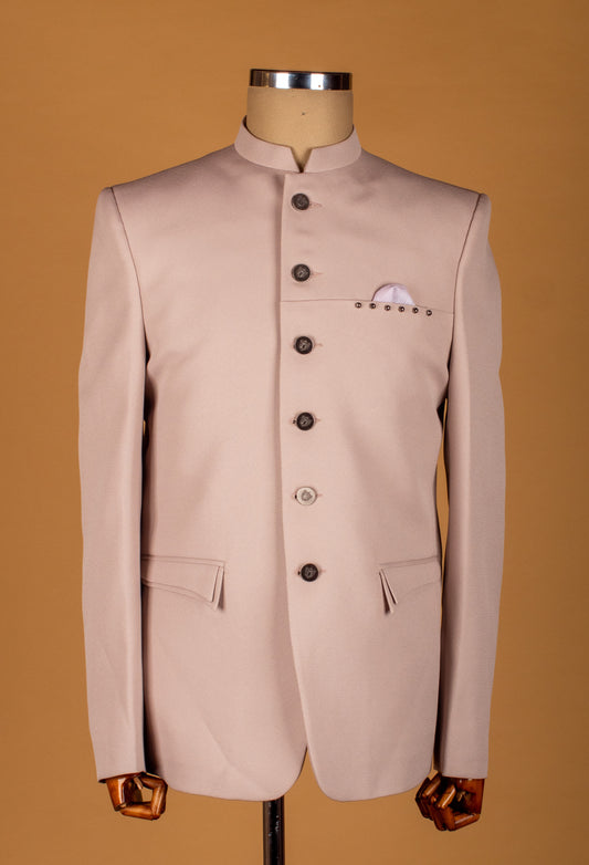 Blush Pink Minimalist Bandhgala Suit with Studded Detail