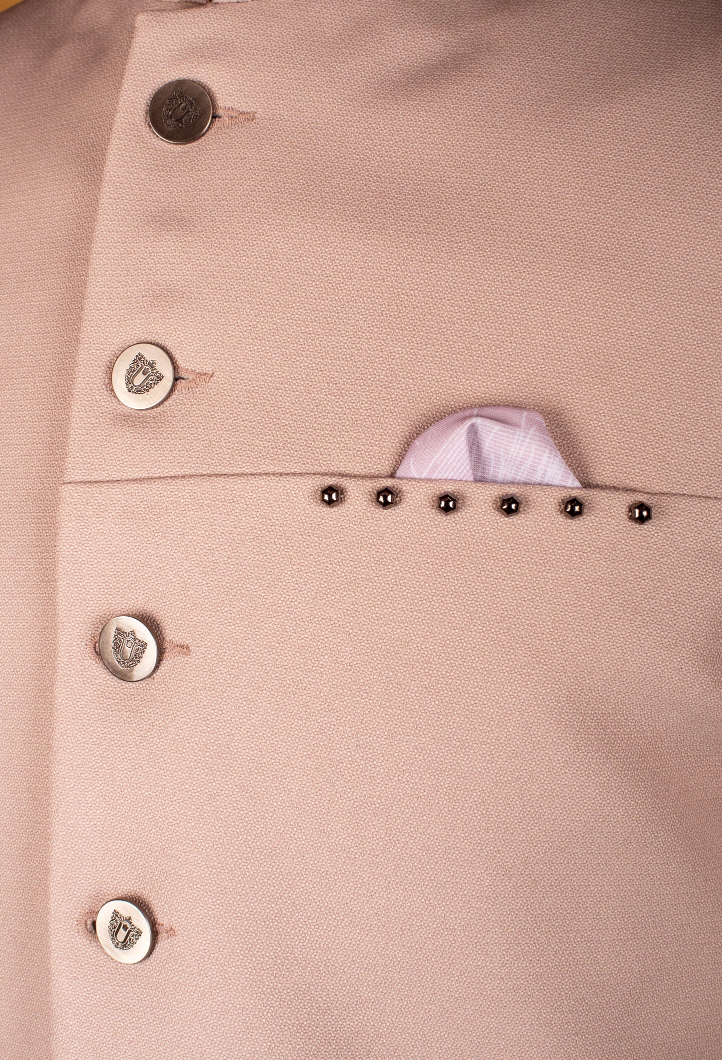 Blush Pink Minimalist Bandhgala Suit with Studded Detail