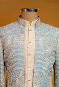 Powder Blue Hand-Embroidered Sherwani