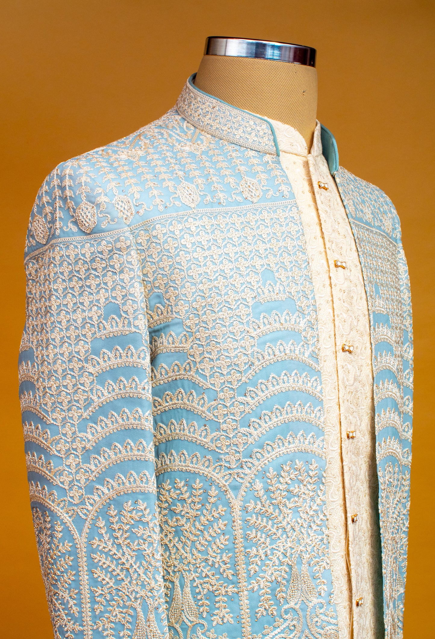 Powder Blue Hand-Embroidered Sherwani