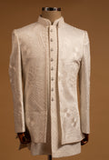 Ivory Textured Embroidered Sherwani