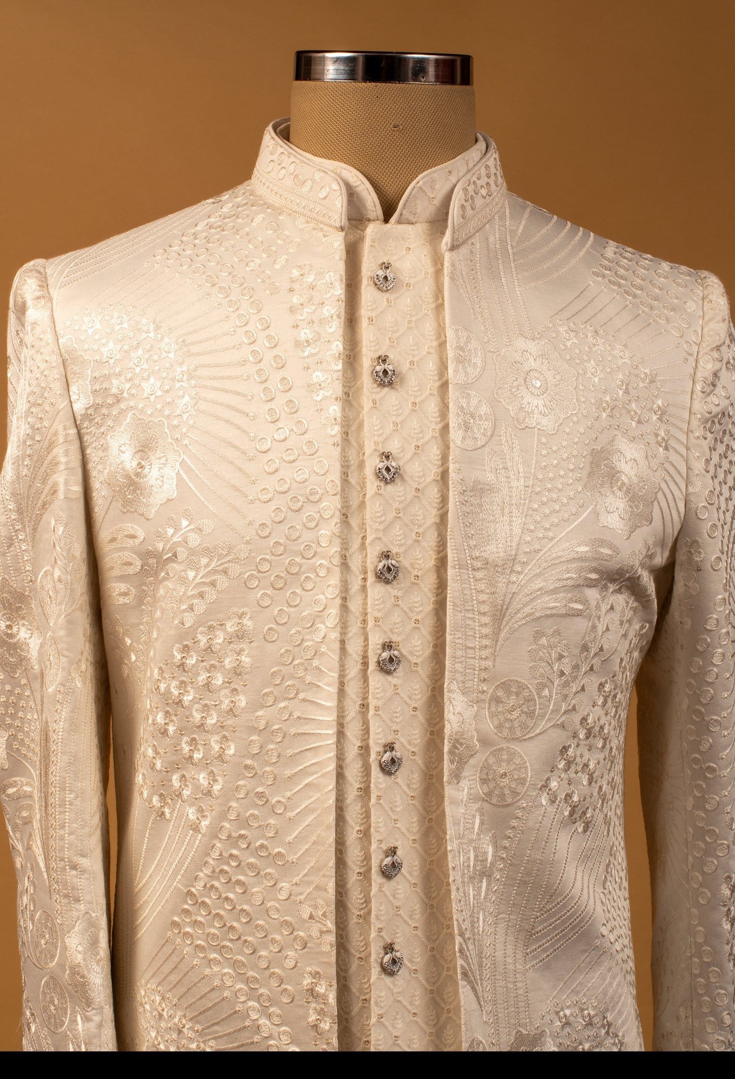 Ivory Textured Embroidered Sherwani