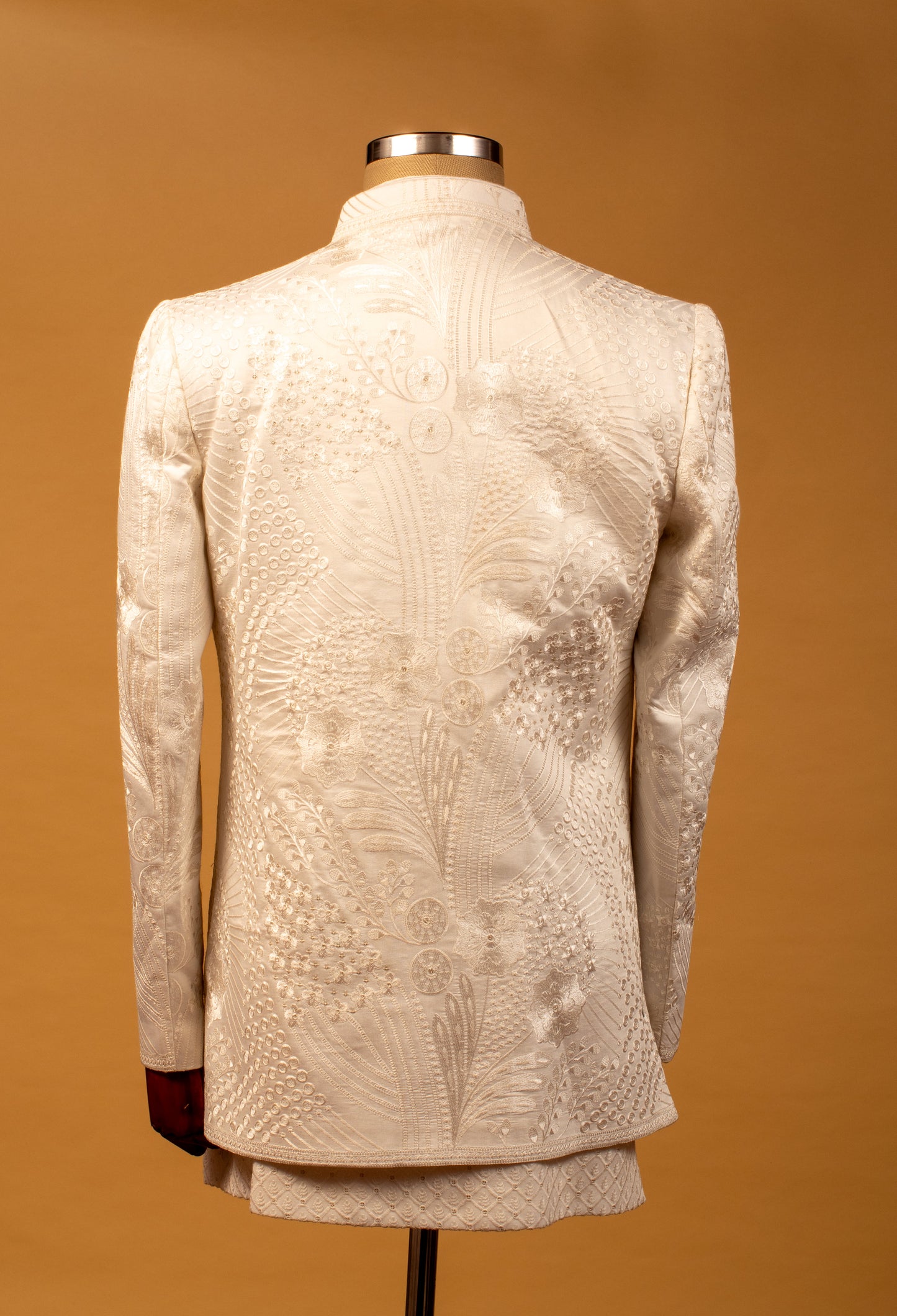 Ivory Textured Embroidered Sherwani