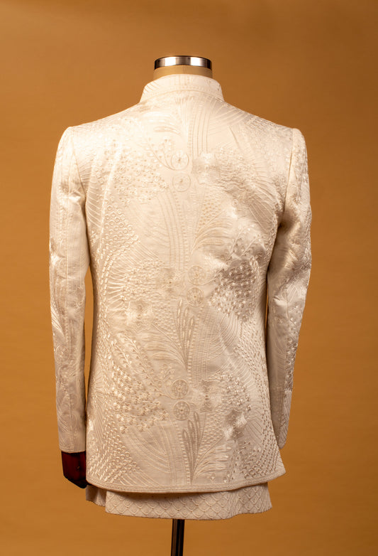 Ivory textured embroidered sherwani – product image 2