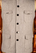 Grey Textured Nehru Jacket with Button Closure and Utility Pockets