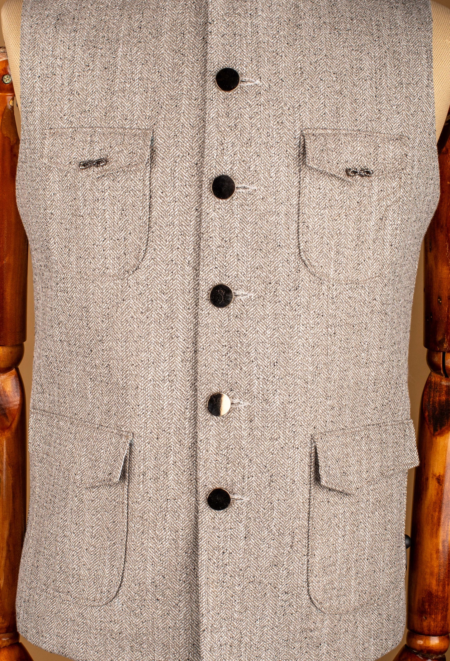 Grey Textured Nehru Jacket with Button Closure and Utility Pockets
