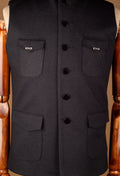 Black Classic Nehru Jacket with Front Utility Pockets