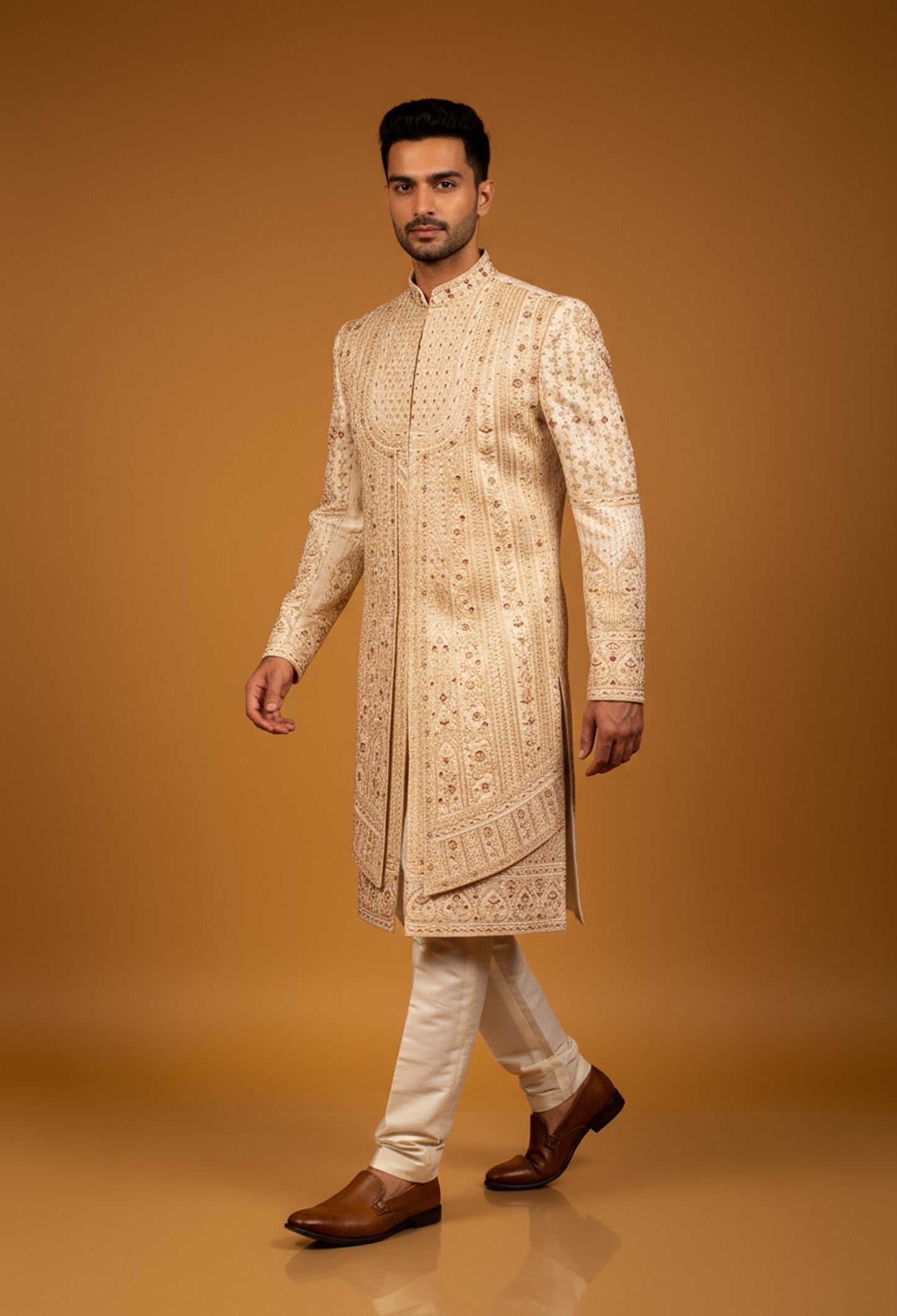 Ivory Hand-Embroidered Zardosi Sherwani