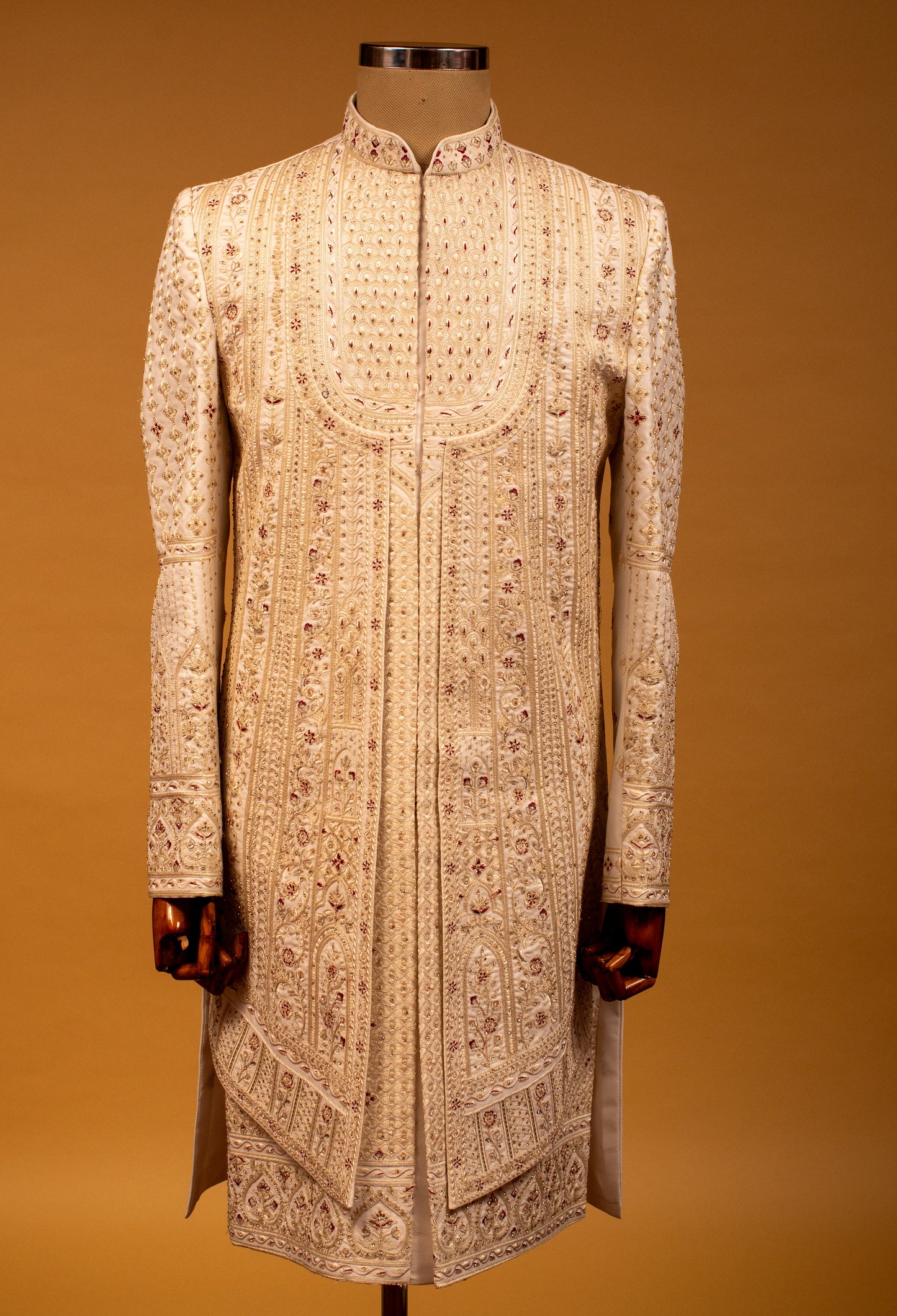 Ivory Hand-Embroidered Zardosi Sherwani