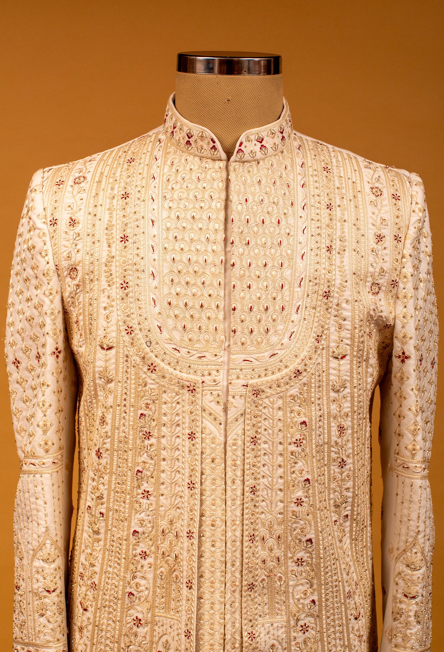 Ivory Hand-Embroidered Zardosi Sherwani