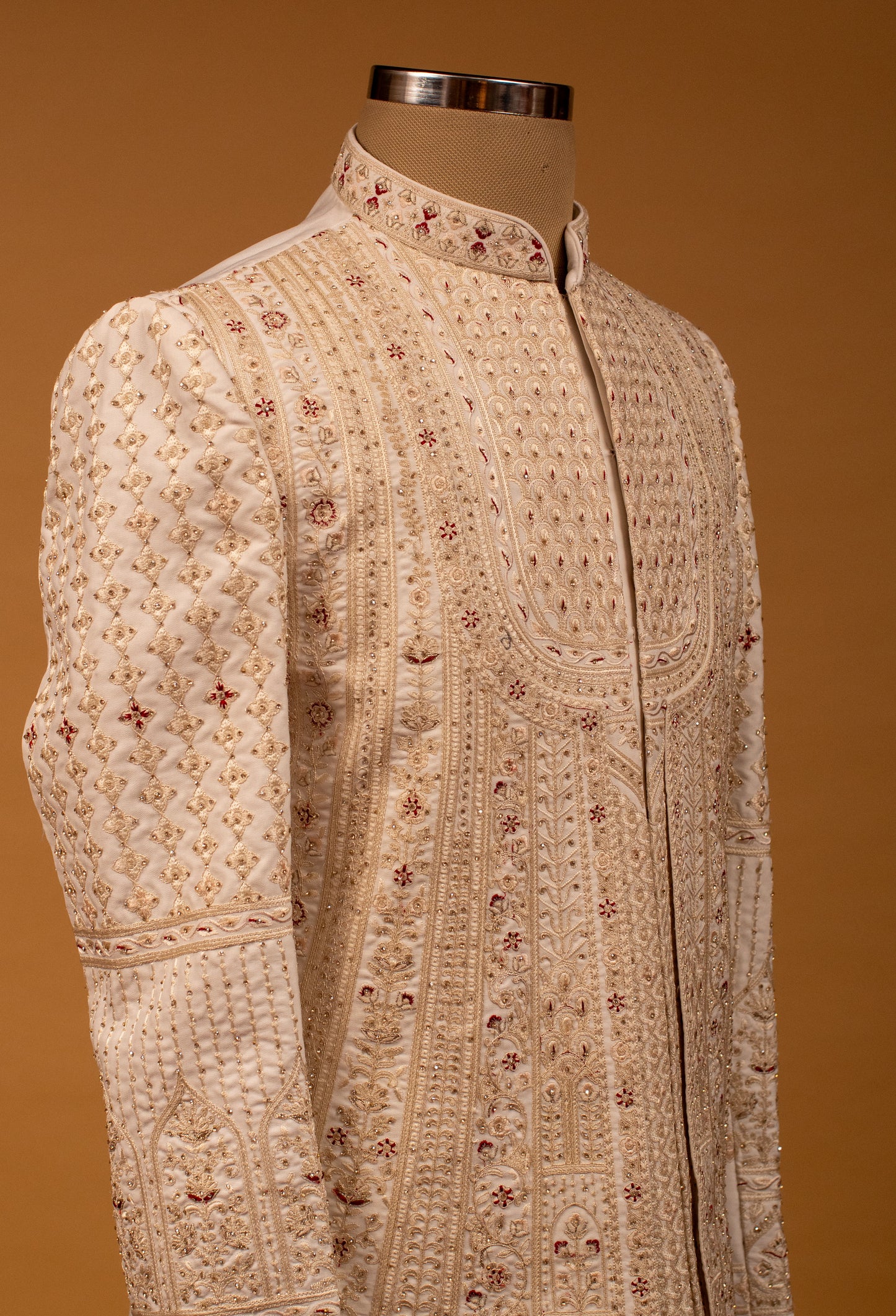 Ivory Hand-Embroidered Zardosi Sherwani