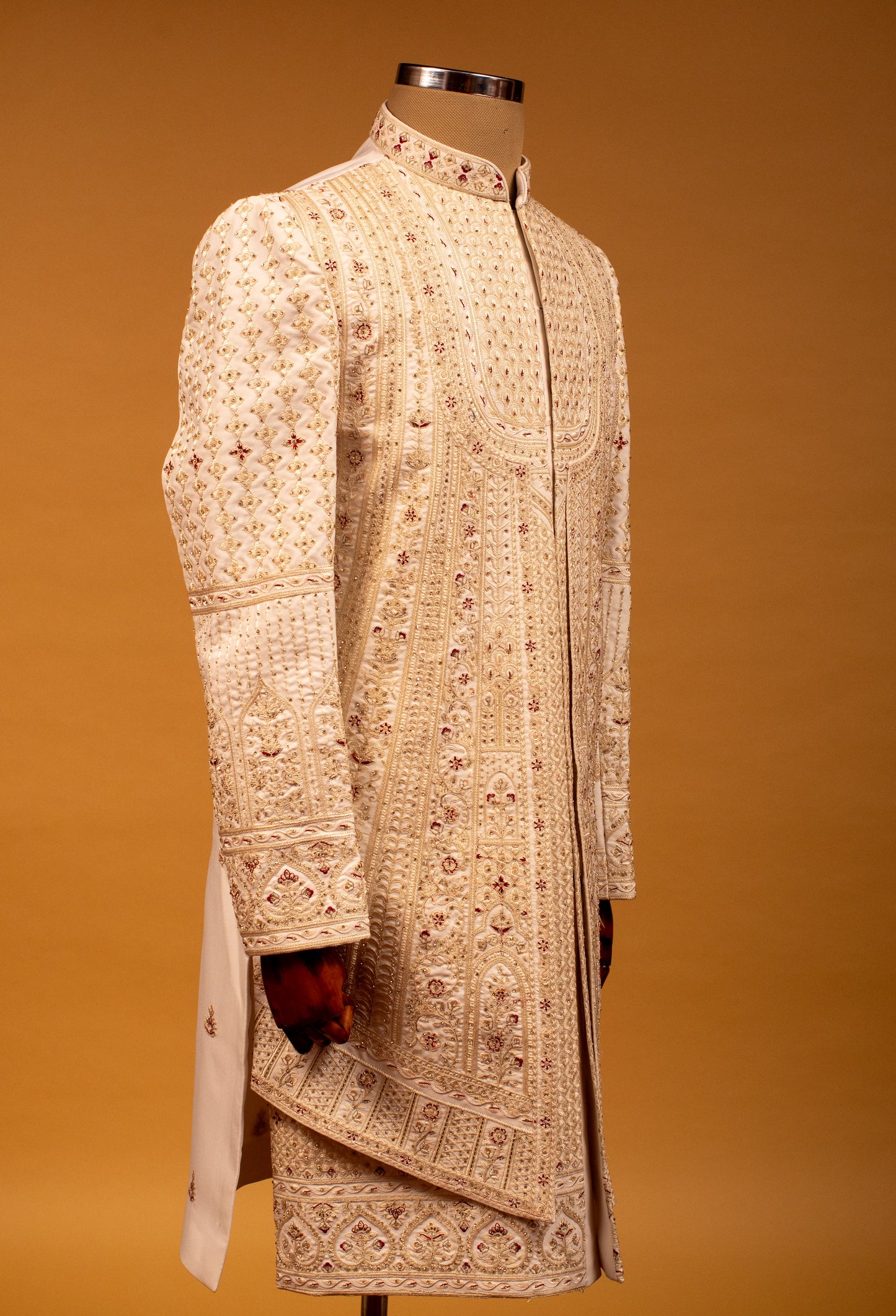 Ivory Hand-Embroidered Zardosi Sherwani