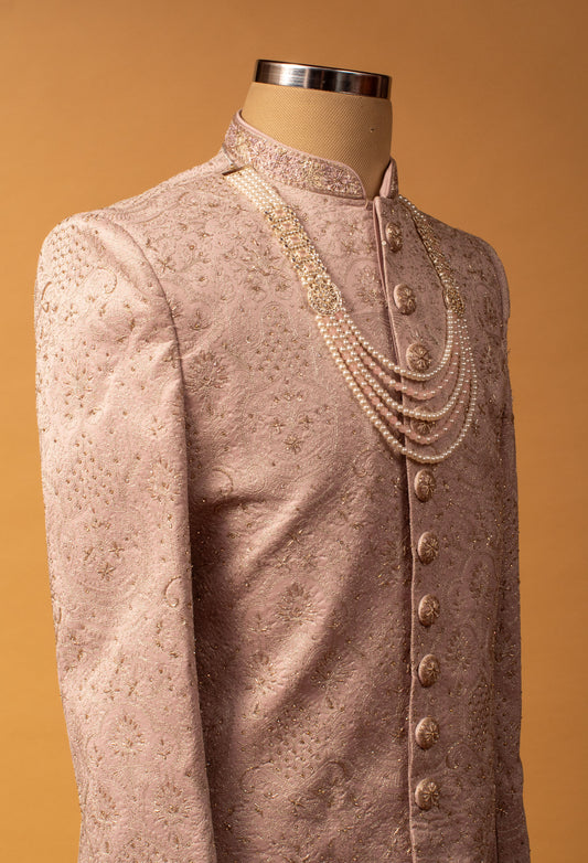 Rose gold embroidered sherwani with pearl detailing – product image 2