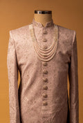 Rose Gold Embroidered Sherwani with Pearl Detailing