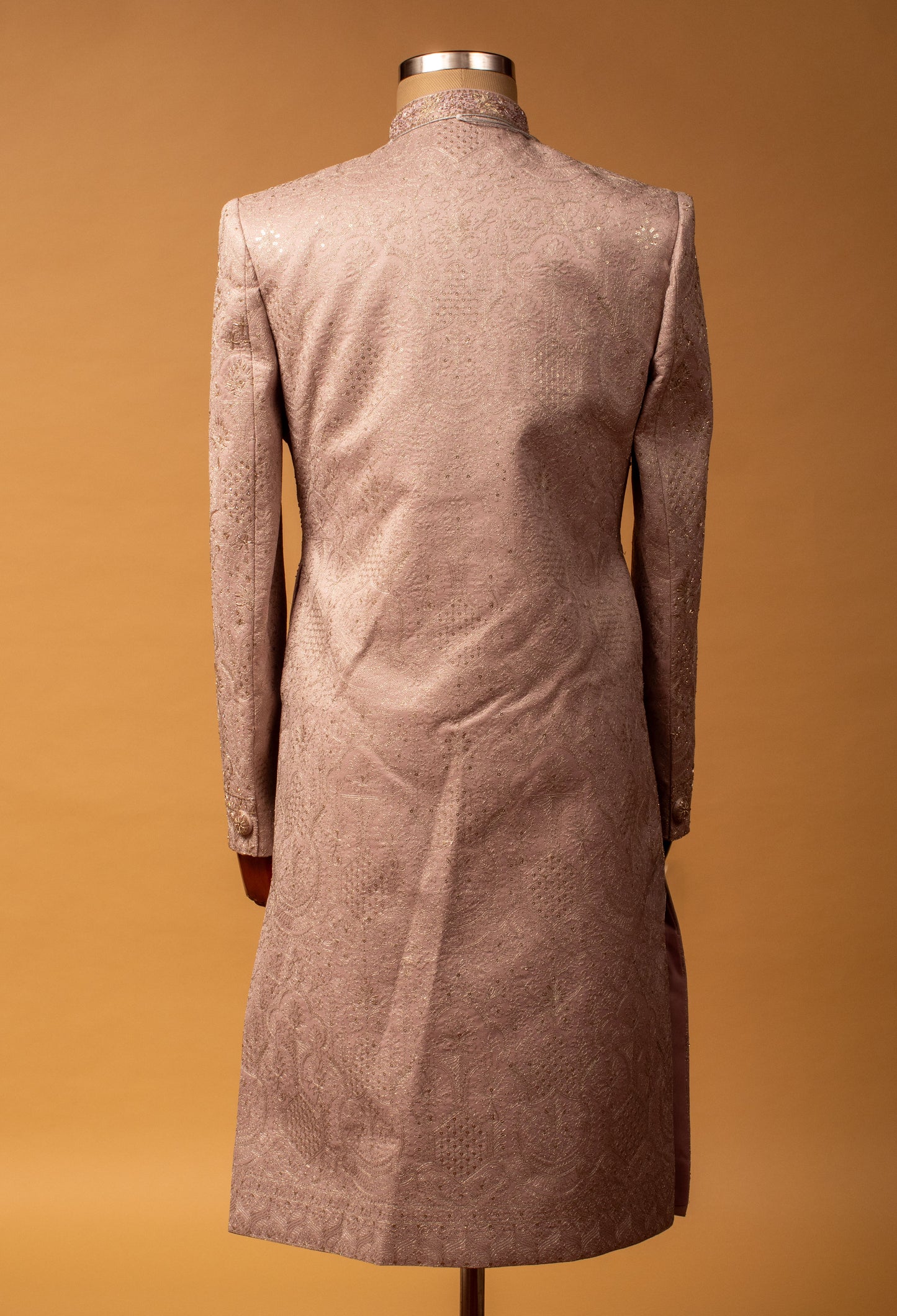 Rose Gold Embroidered Sherwani with Pearl Detailing