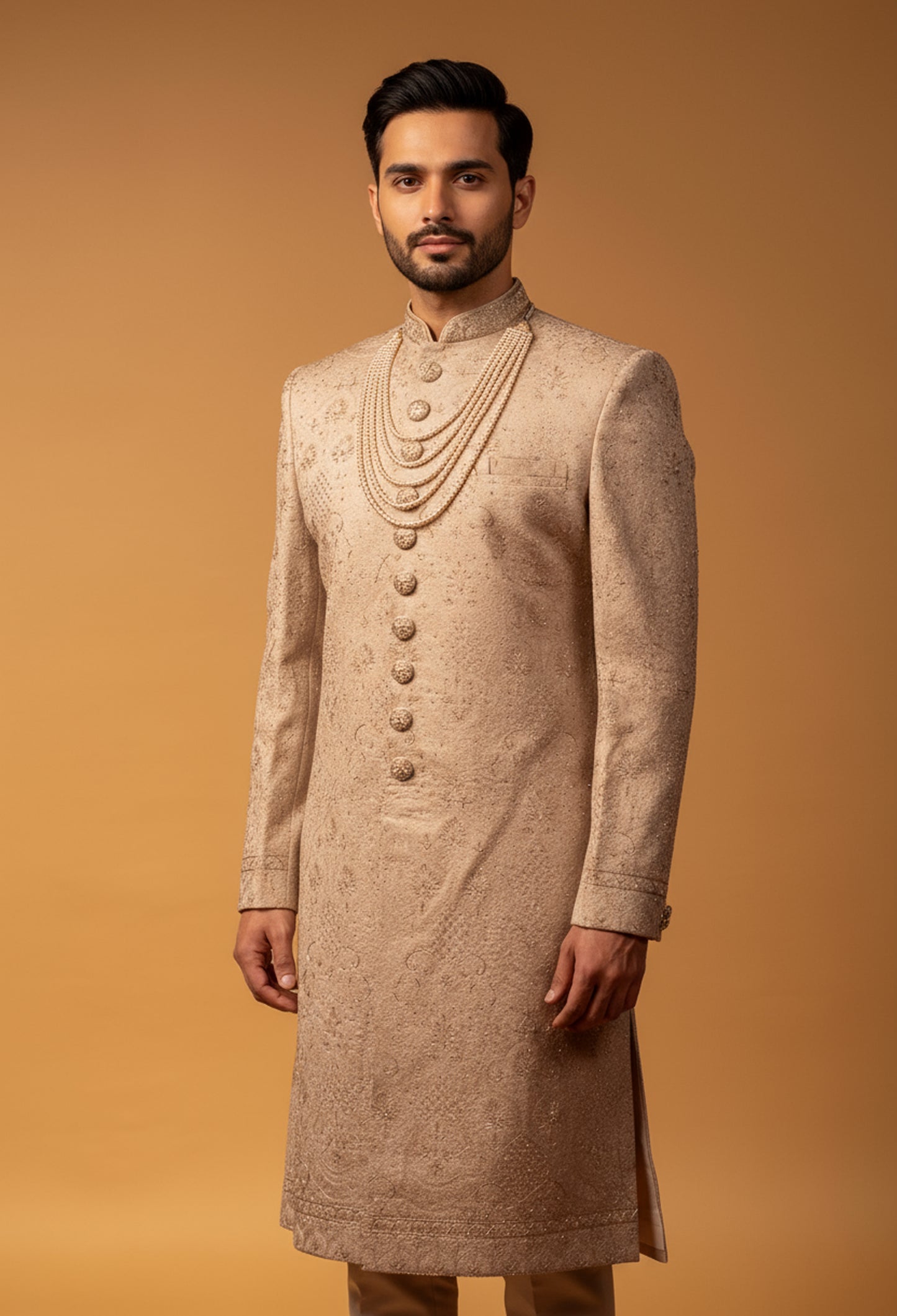 Champagne Gold Hand-Embroidered Sherwani