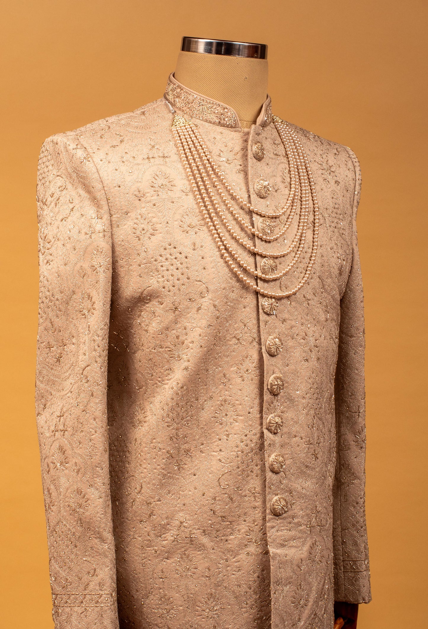 Champagne Gold Hand-Embroidered Sherwani