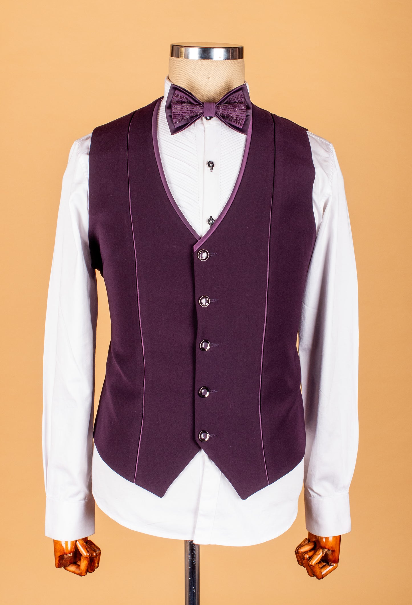 Plum Embellished Suit with Satin Lapel and Shoulder Beadwork